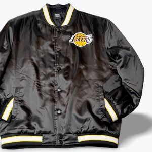 Los Angeles Lakers Satin Bomber Jacket Unisex S-XS NBA Ultra Game Black‎ Yellow
